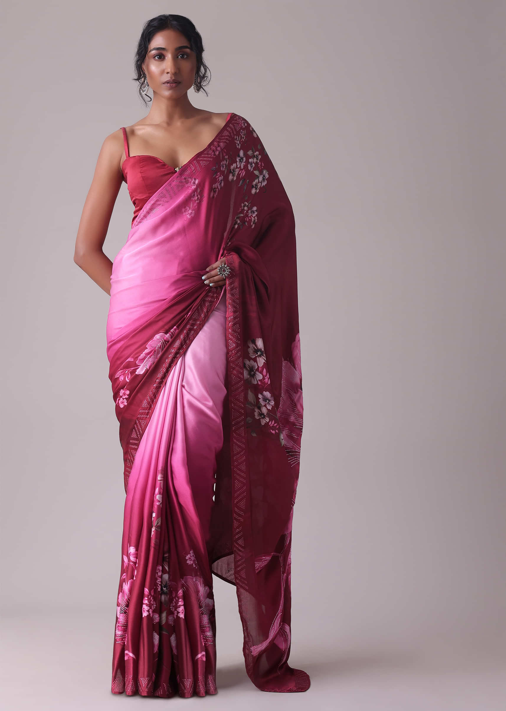Buy Tawny Port Pink Satin Printed Saree Online KALKI Fashion India