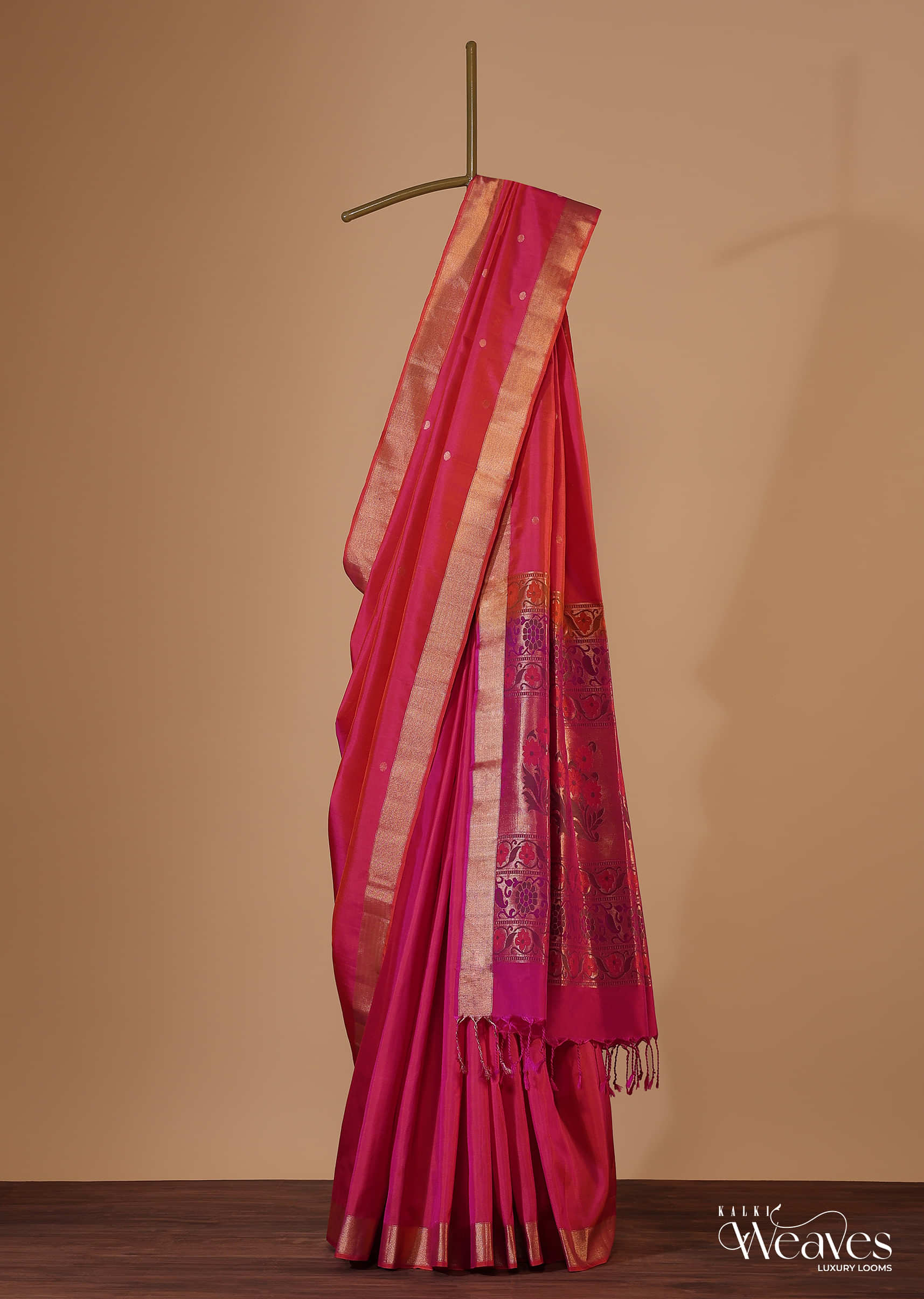 Buy Teaberry Pink Album Silk Saree With South Paithani Pallu KALKI