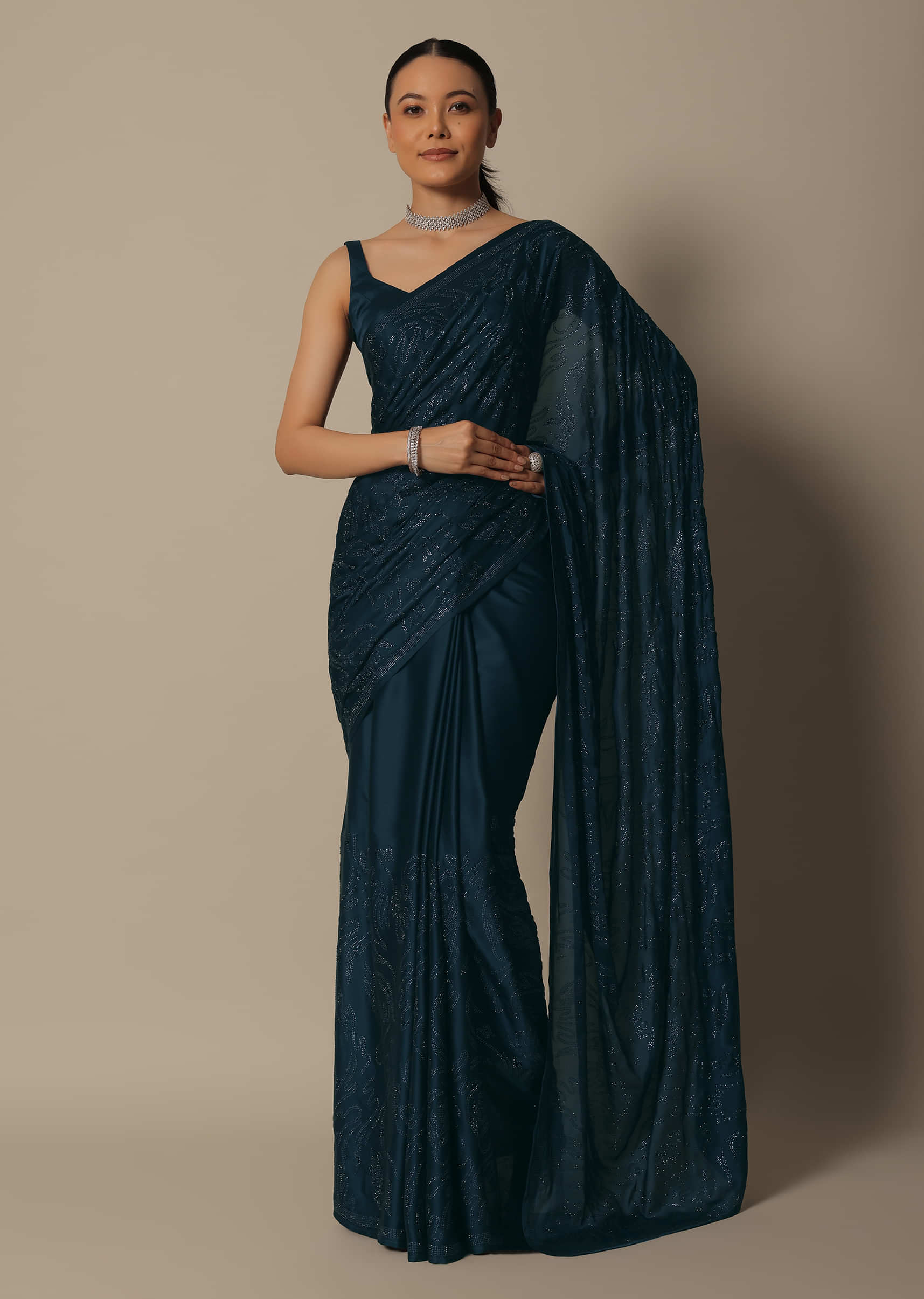Buy online Navy Blue Satin Saree Shaper Shapewear from lingerie