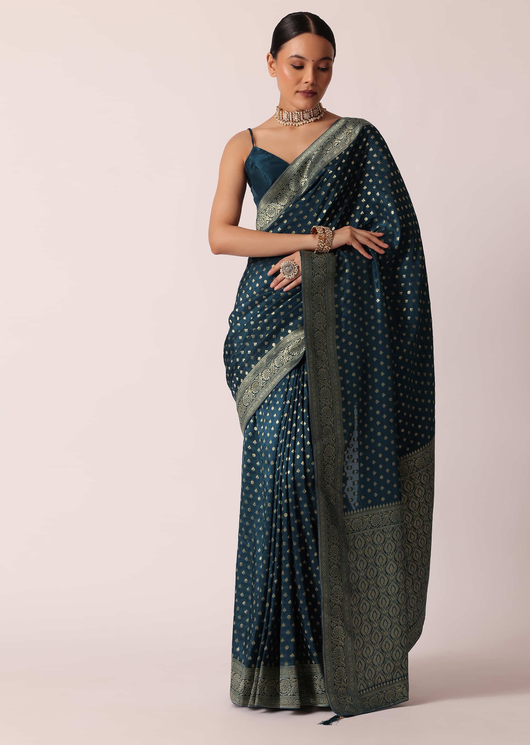 Indian Selections - Rust Art Silk Saree Sari Fabric India Golden Border