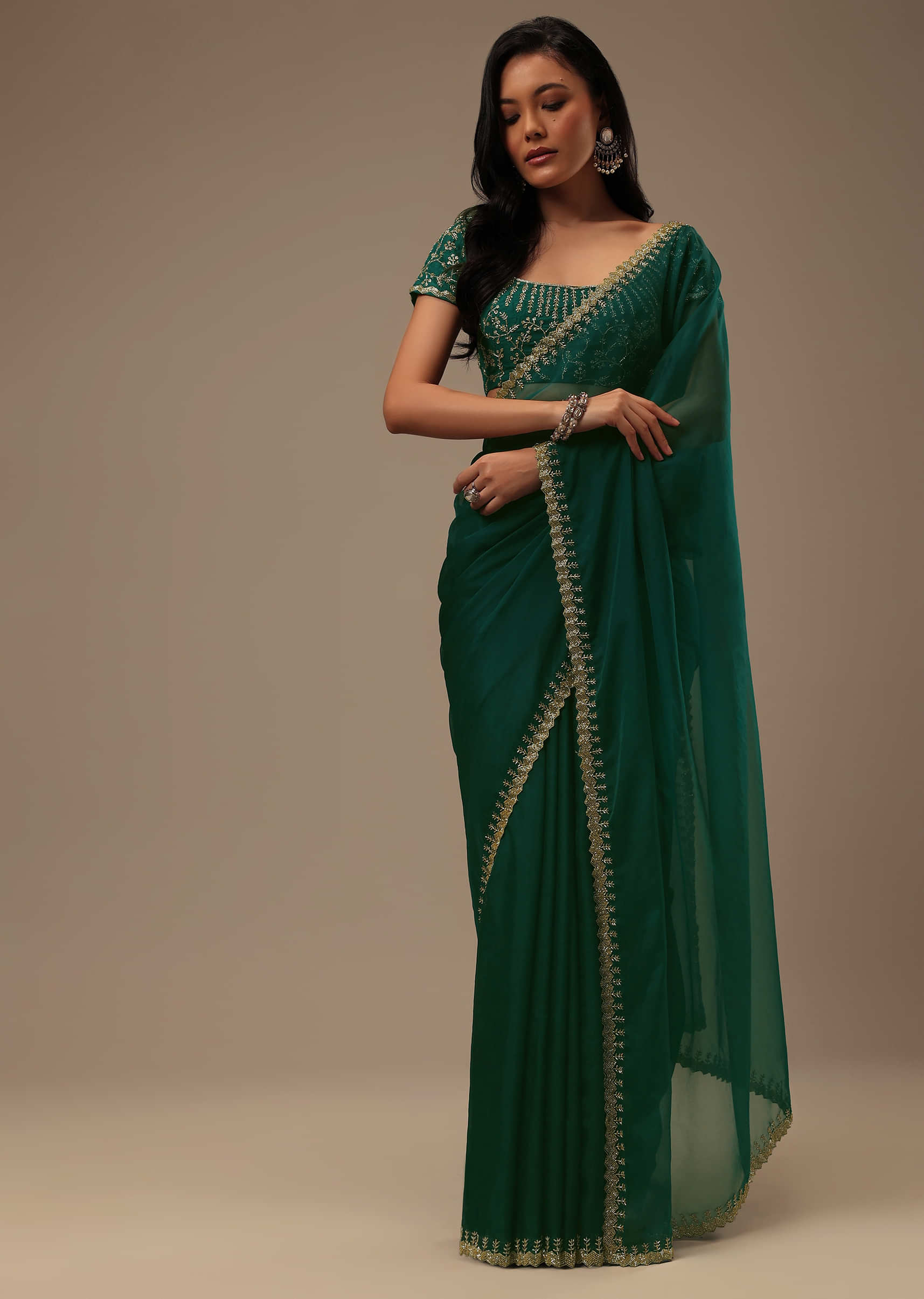 Buy Vijodhya Solid/Plain Daily Wear Georgette Green Sarees Online @ Best  Price In India | Flipkart.com