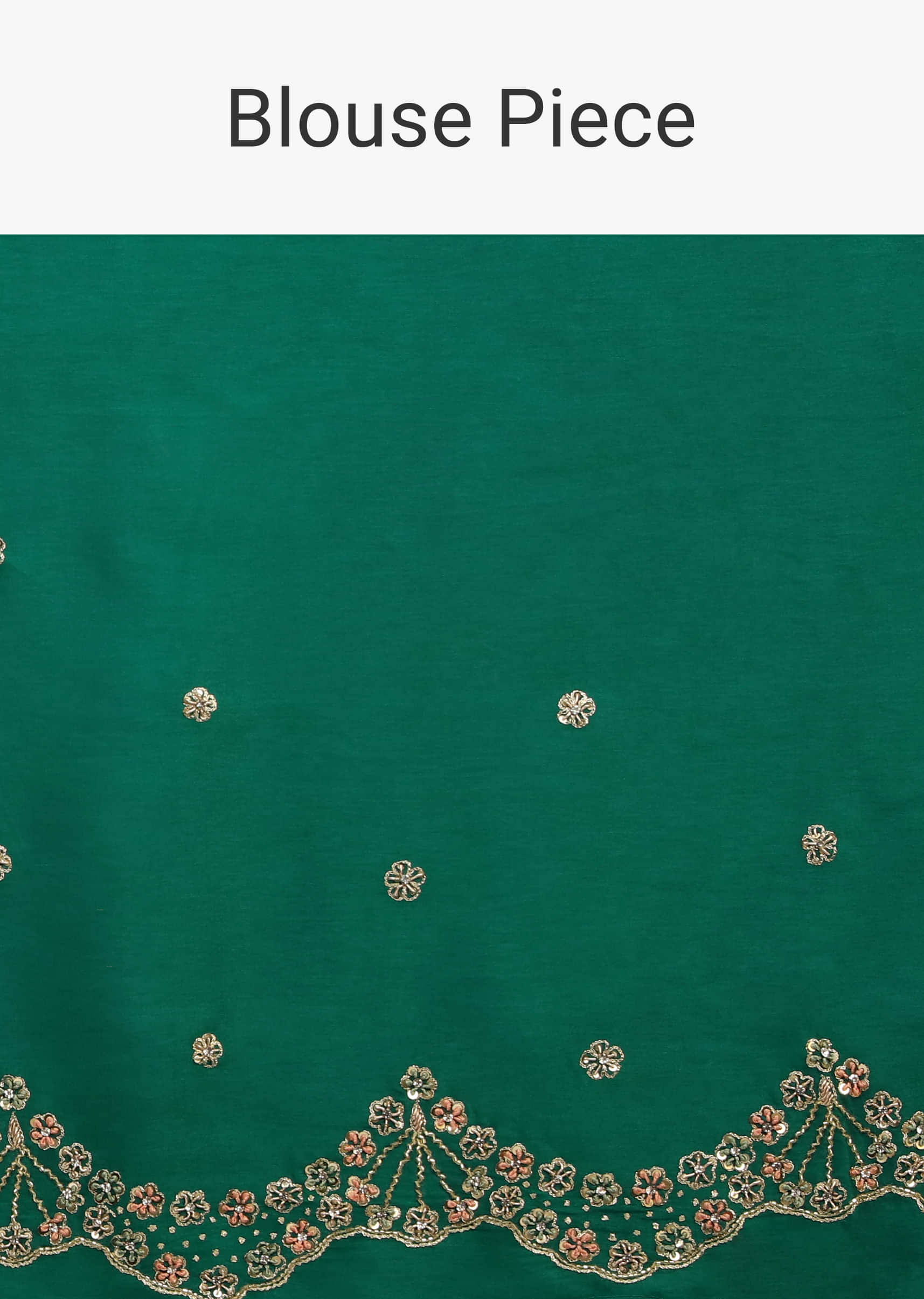 Teal Green Saree In Dupion Silk With Hand Embroidered Scallop Cut Border With Thread And Sequins Flowers  