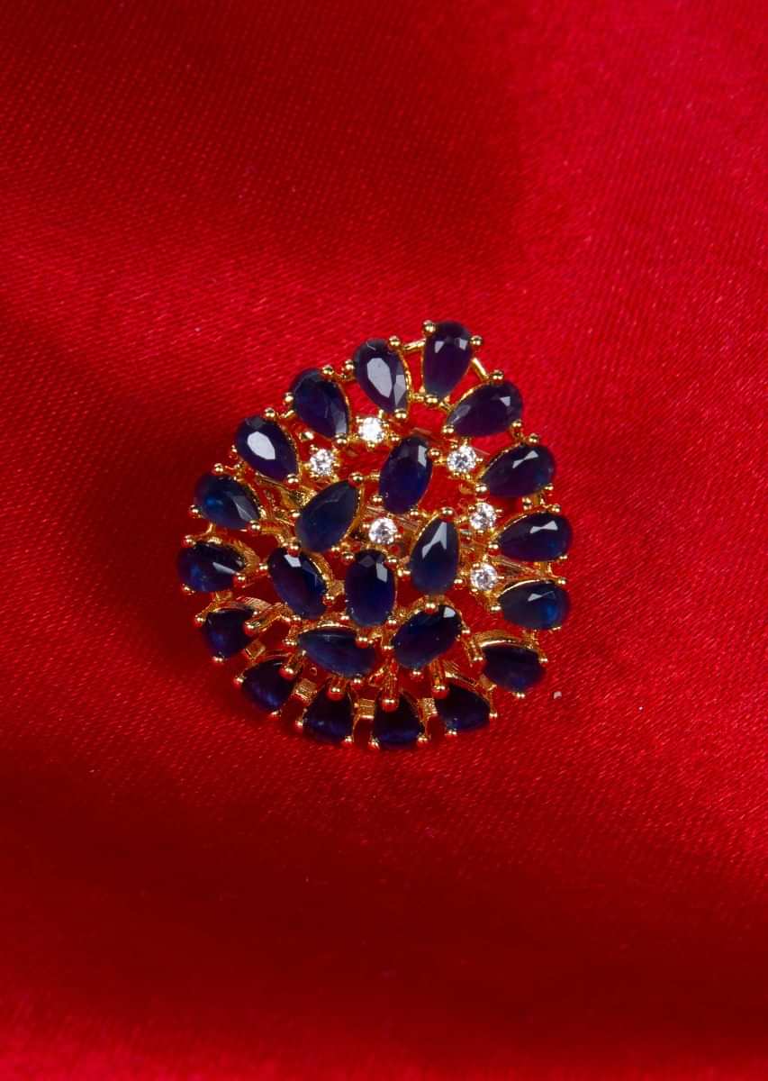 Tear drop shaped ring with cut work and admiral blue beads only on Kalki