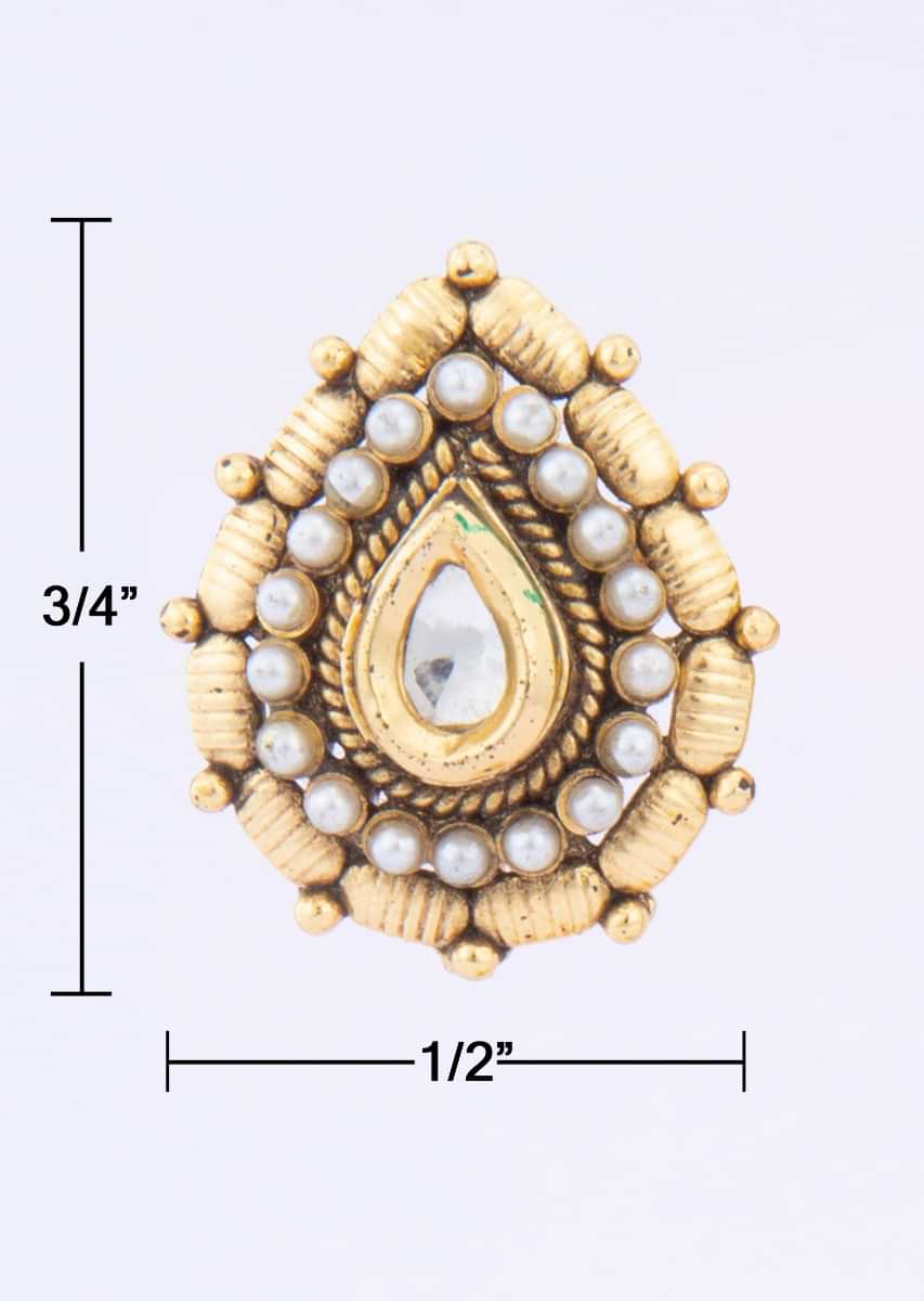 Tear drop shaped round stud adorn with moti and kundan only on Kalki