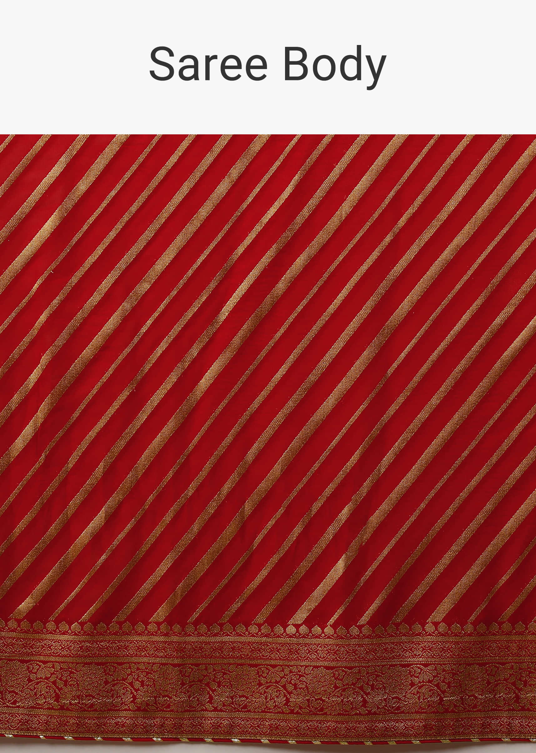 Tomato Red Saree In Georgette With Brocade Woven Diagonal Stripes And Floral Border  