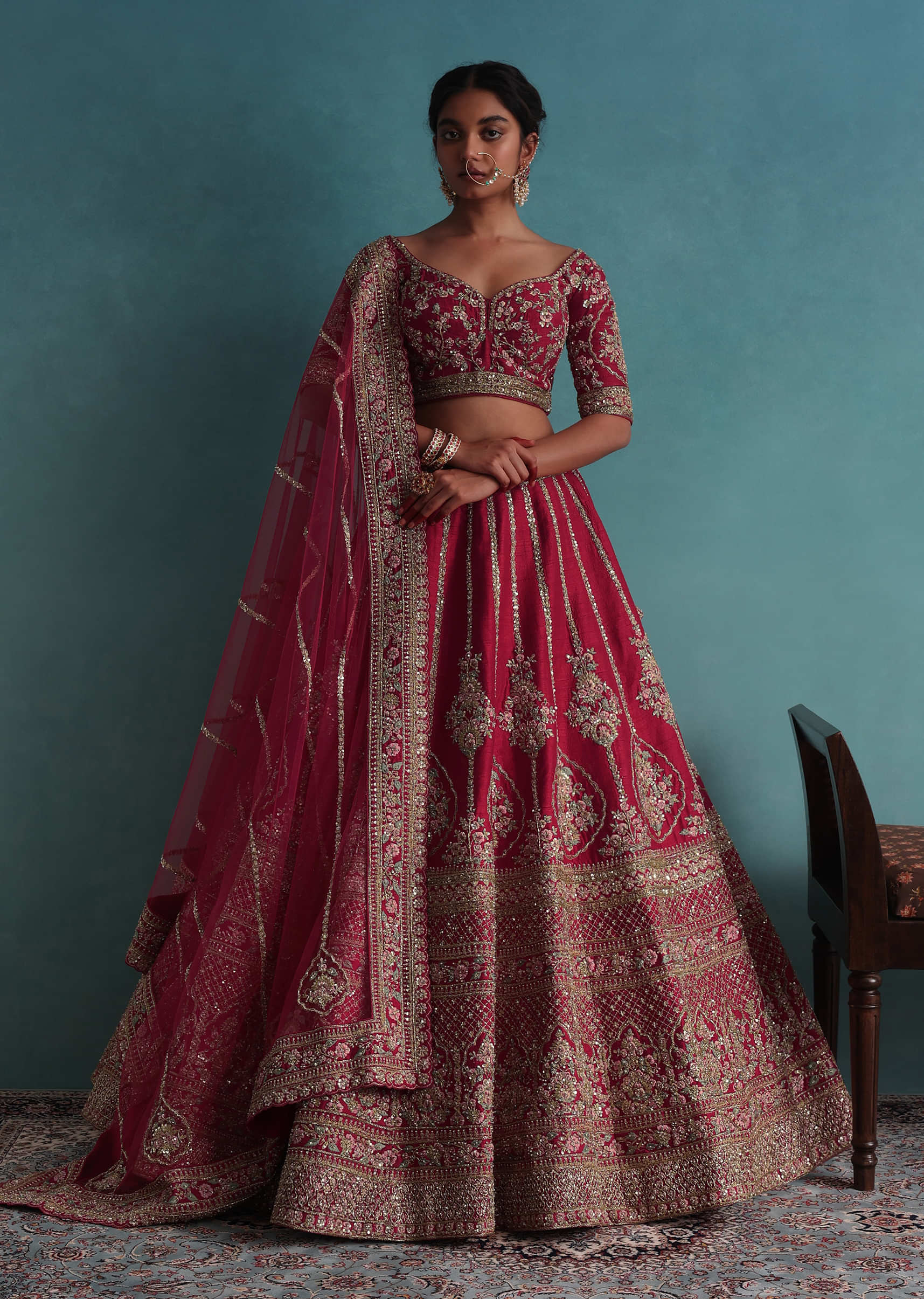 Red Color Silk Fabric Heavy Look Embroidered Work Bridal Lehenga Choli
