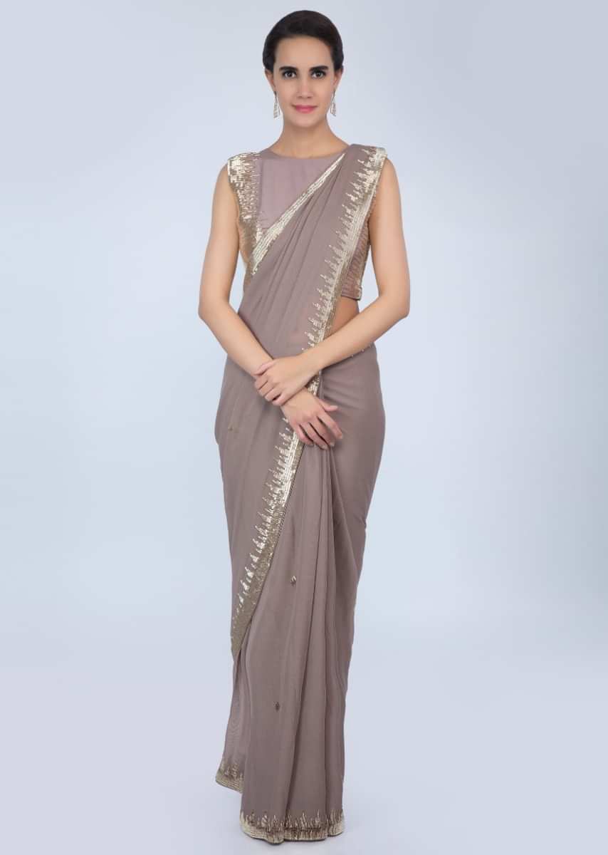 Tortilla Brown Saree In Georgette With Cut Dana Embroidered Butti And Border Online - Kalki Fashion