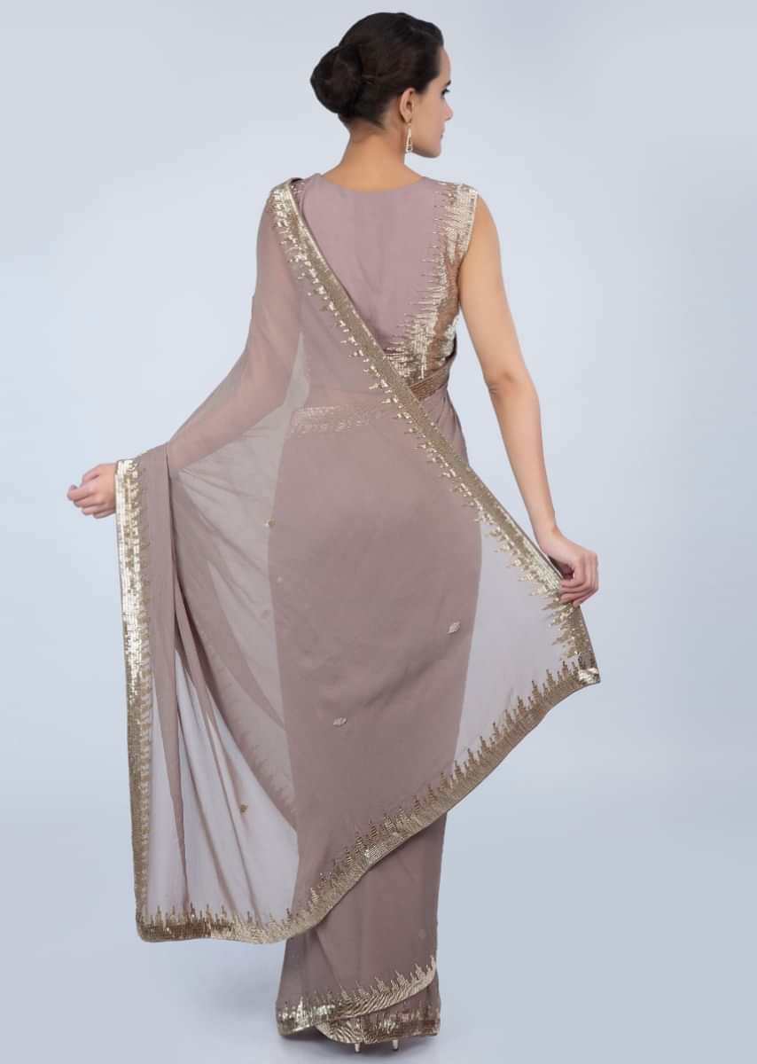Tortilla Brown Saree In Georgette With Cut Dana Embroidered Butti And Border Online - Kalki Fashion