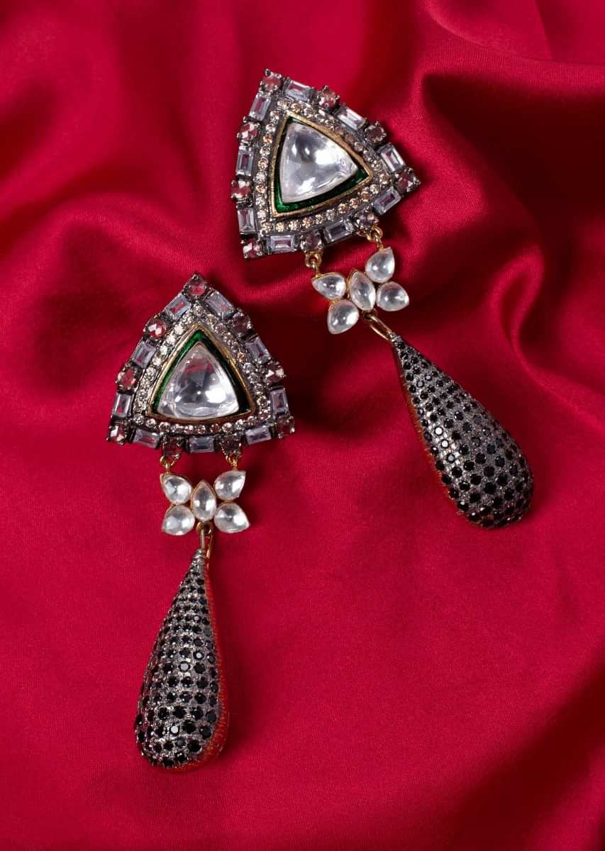 Traditional cluster earring with tear drop dangler only on Kalki