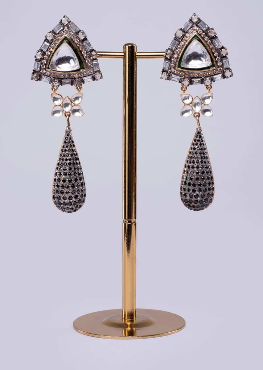 Traditional cluster earring with tear drop dangler only on Kalki