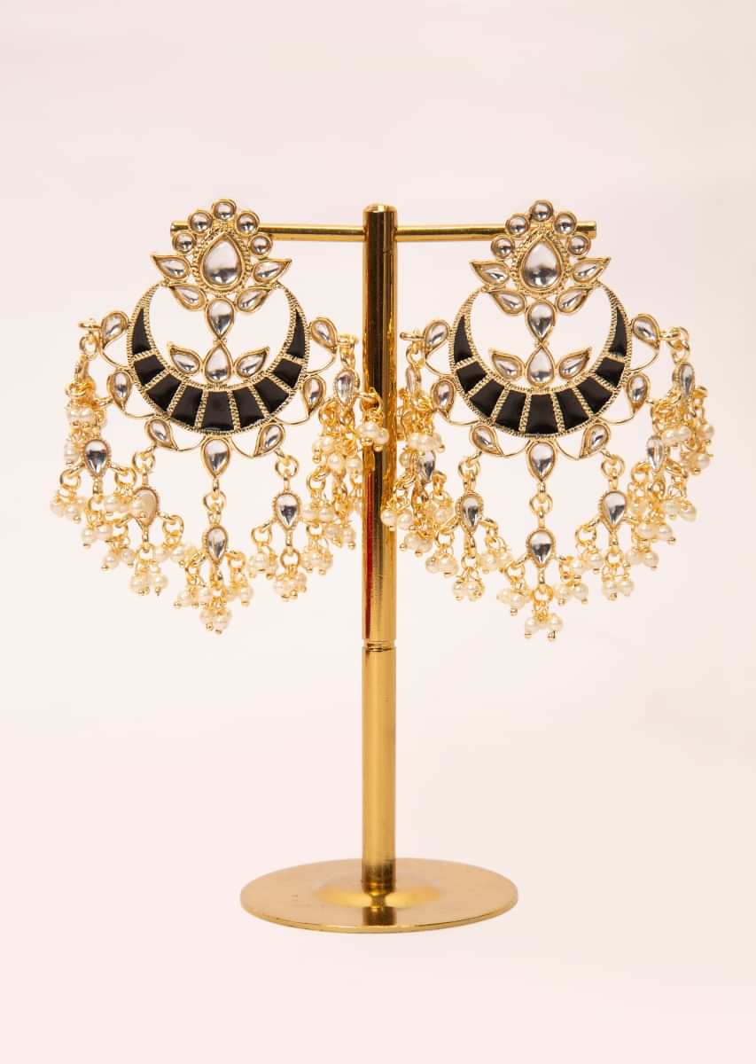 Traditional kundan  chandelier earring with black semi precious stone