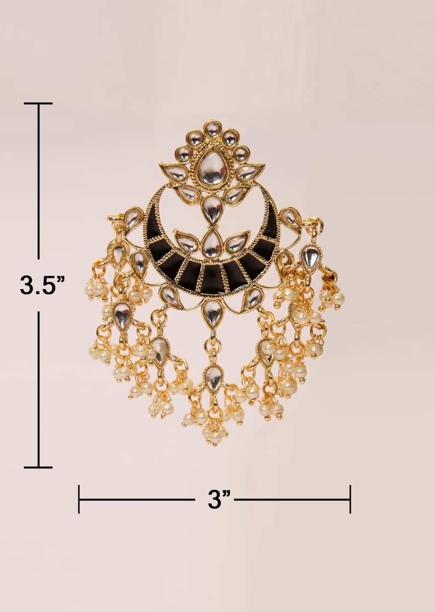 Traditional kundan  chandelier earring with black semi precious stone