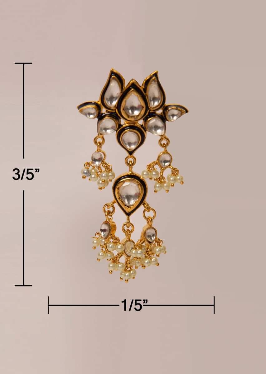 Traditional lotus earring with kundan and moti drops