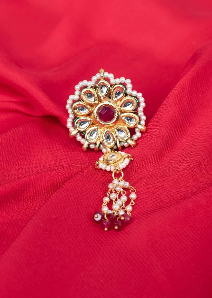 Traditional kundan ring in floral shape with tassel only on Kalki