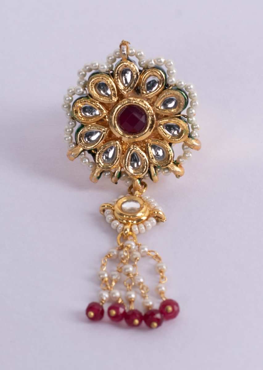 Traditional kundan ring in floral shape with tassel only on Kalki