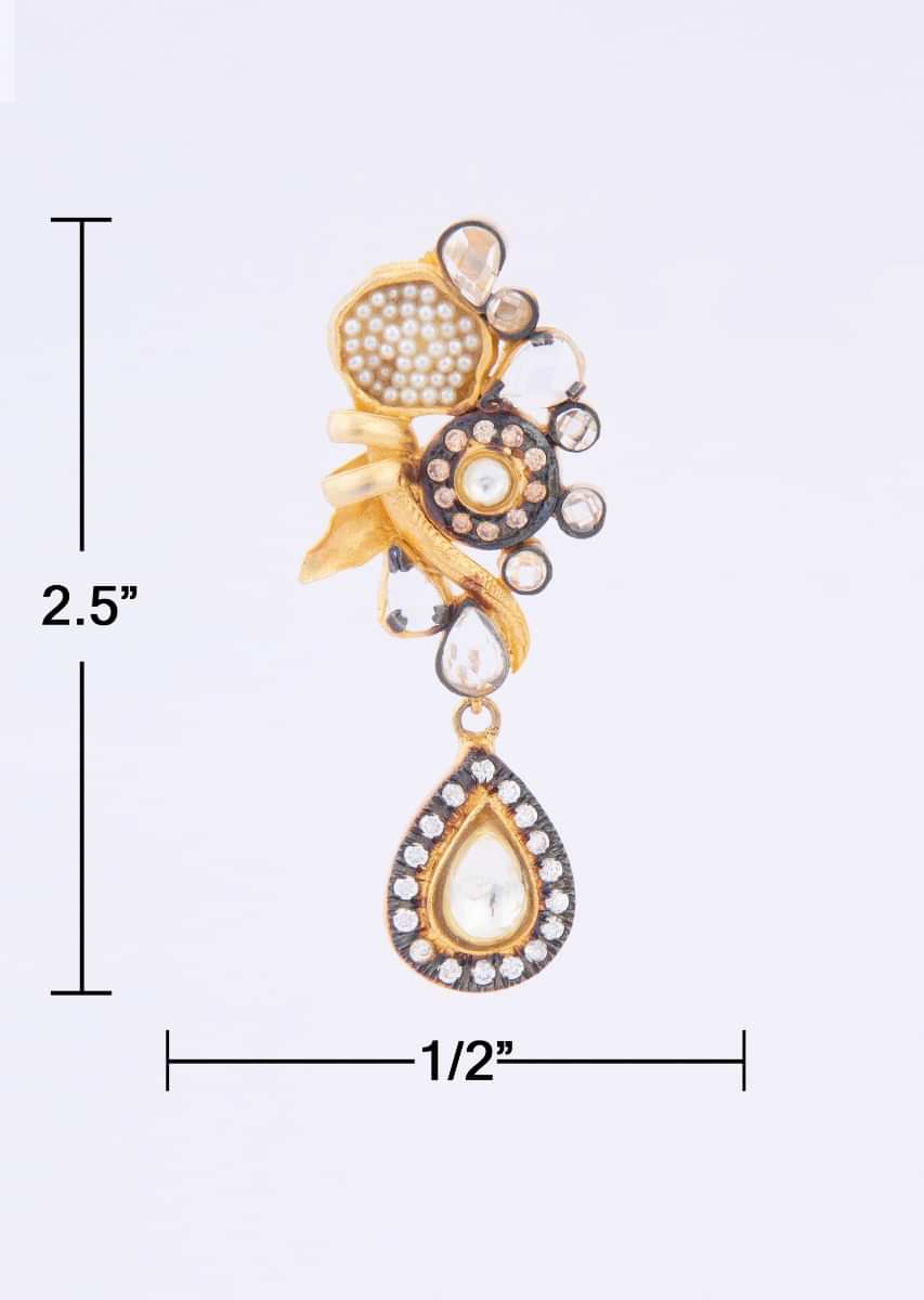 traditional metal coated earring with nano motis kundan beads and stone only on kalki