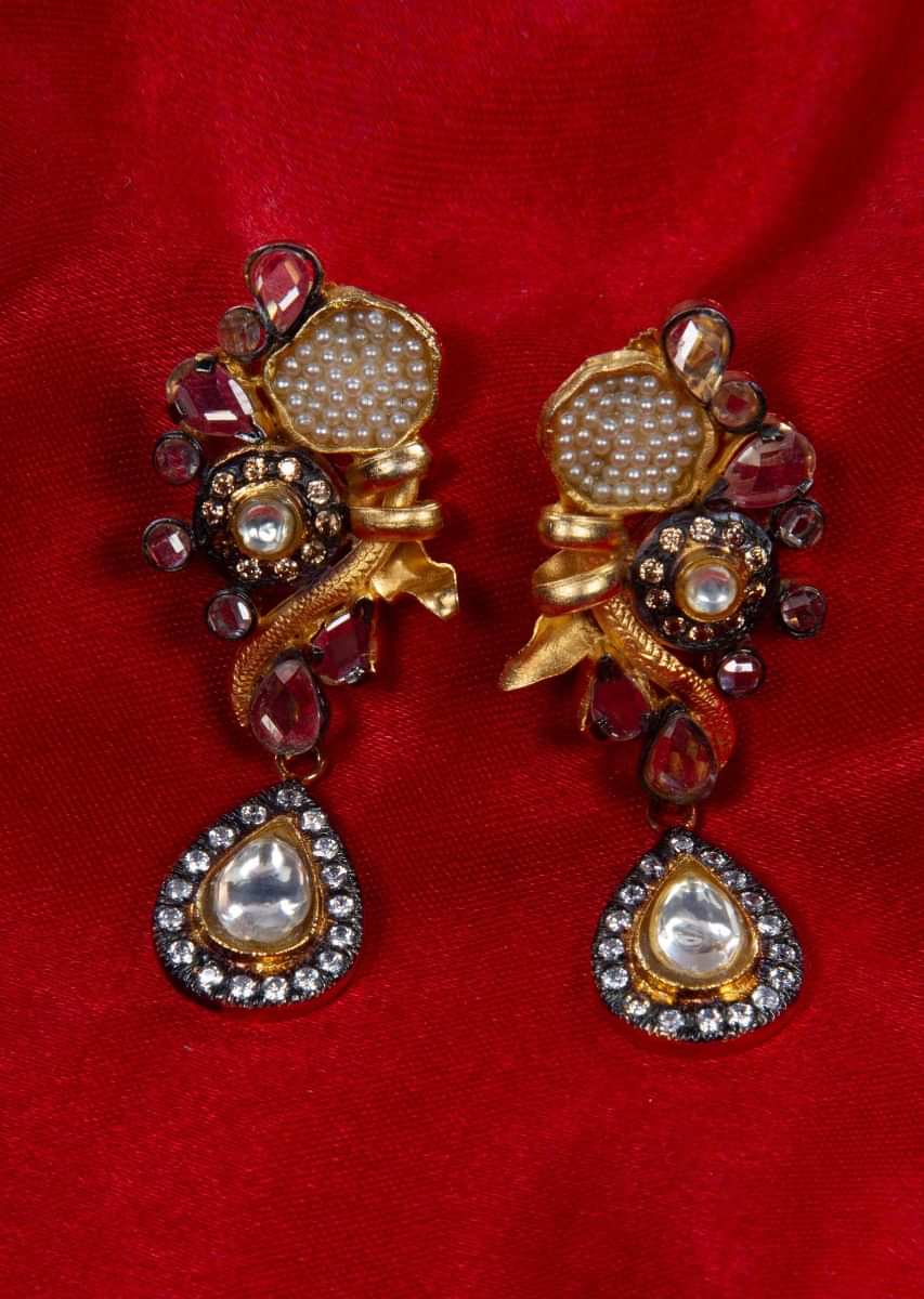 traditional metal coated earring with nano motis kundan beads and stone only on kalki