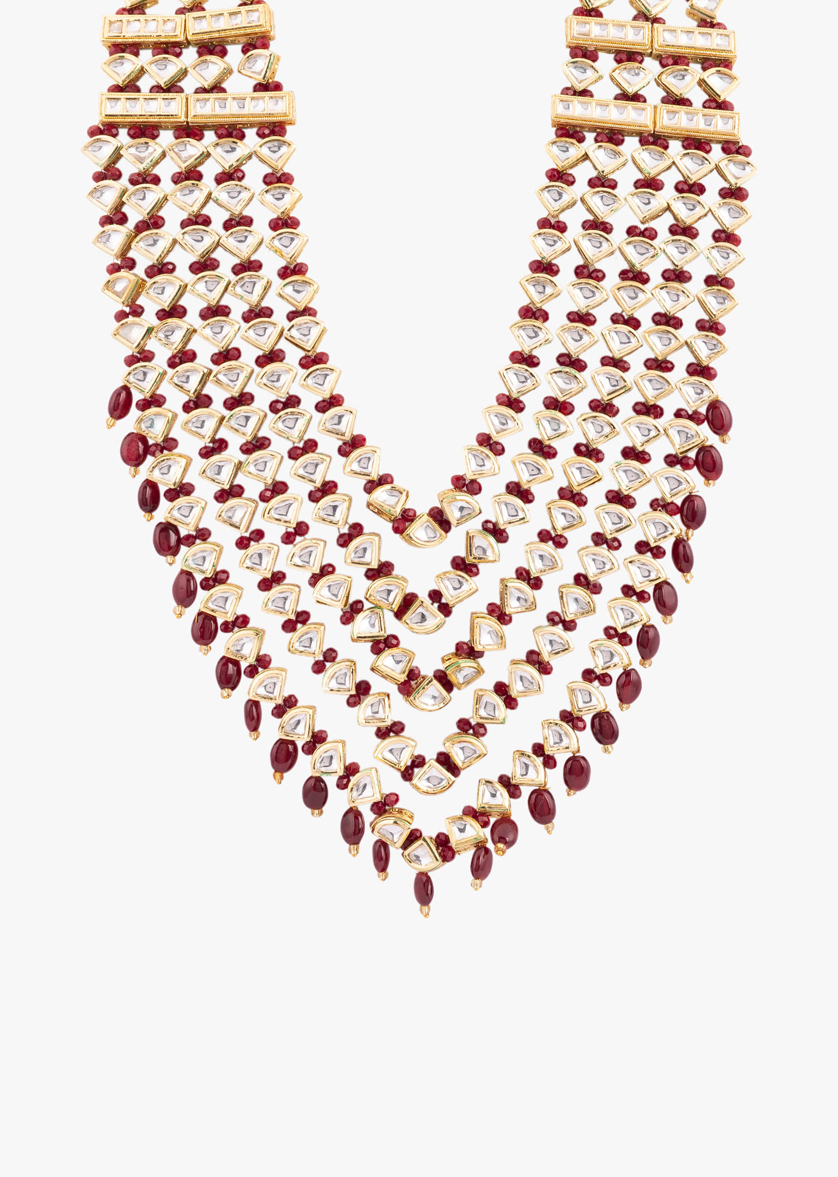 Traditional Gold Toned Kundan with Maroon Red Beads Mala
