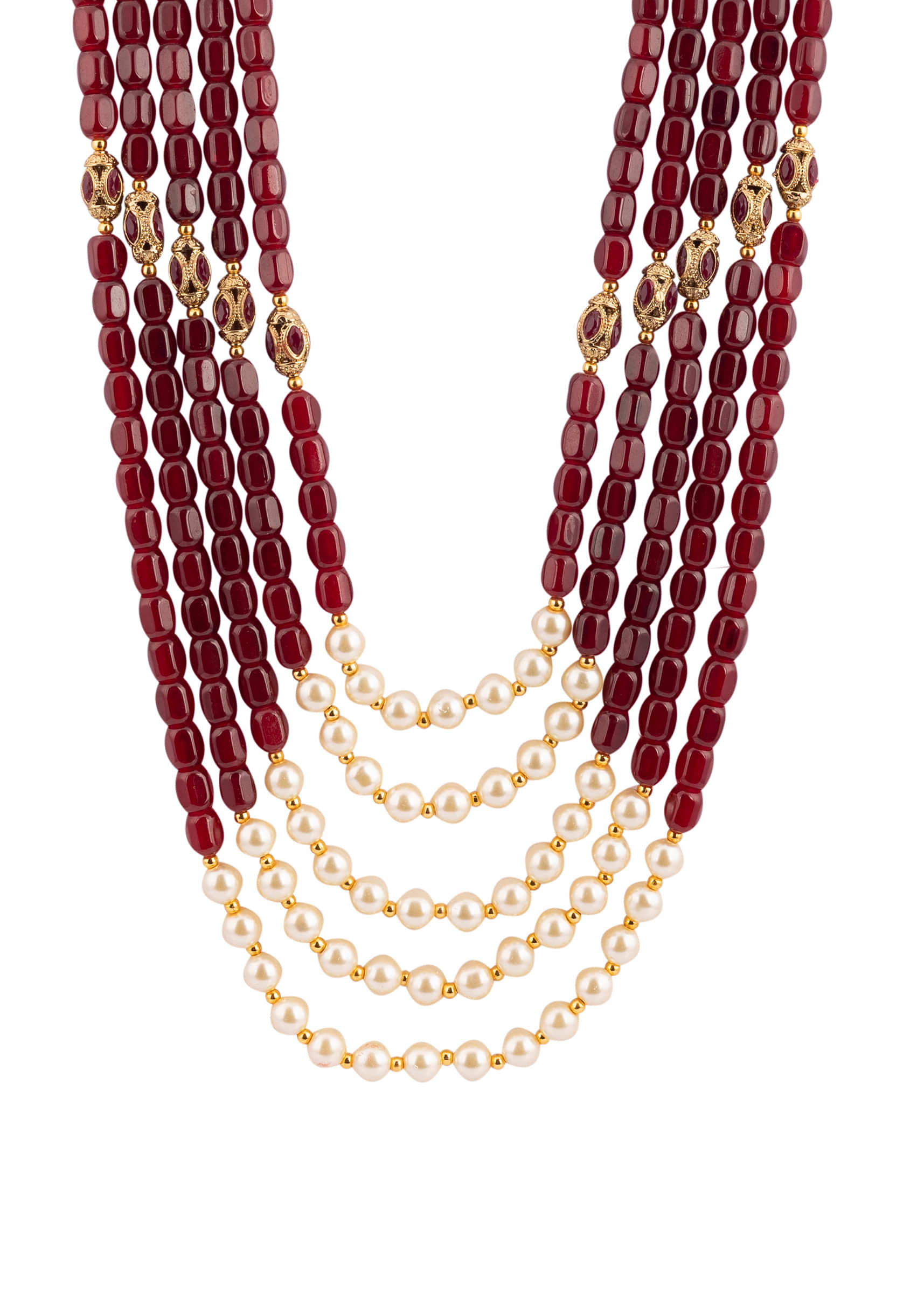 Traditional Maroon Red Beaded And Ivory Pearl Mala