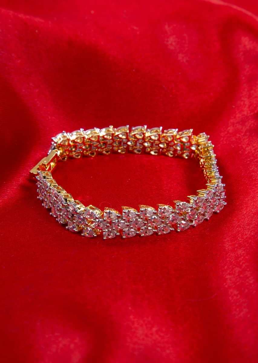 Triple layer diamond studded bracelet in pearl cut shape only on kalki