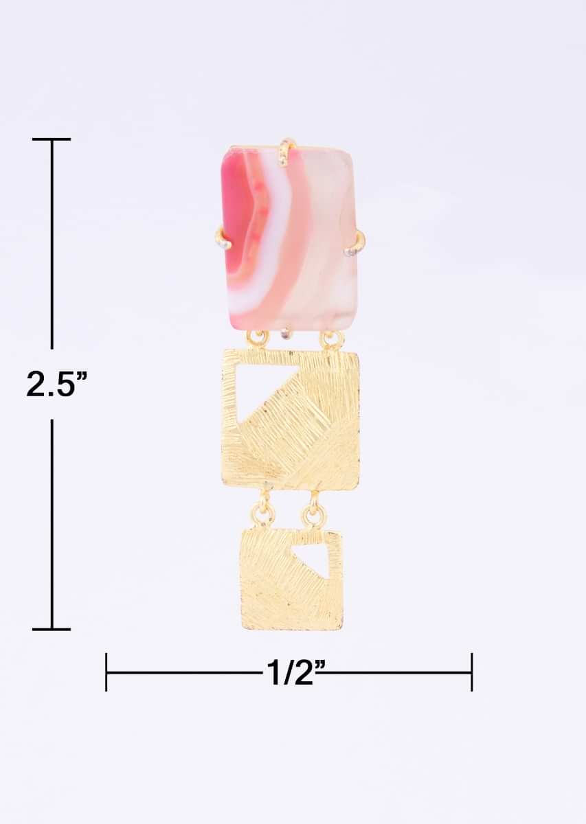 Triple layer party wear earring with pink shaded marble stone only on Kalki