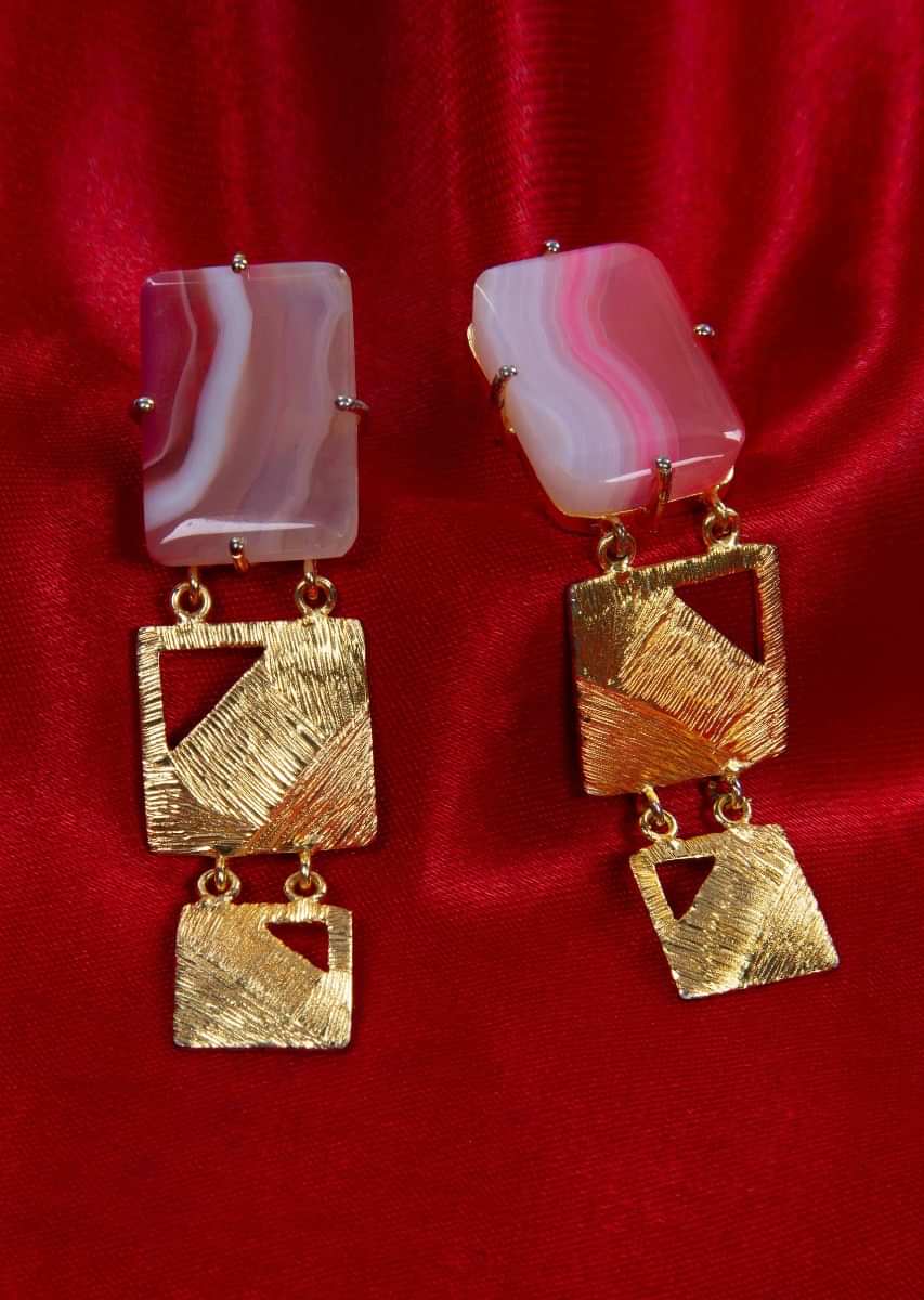Triple layer party wear earring with pink shaded marble stone only on Kalki