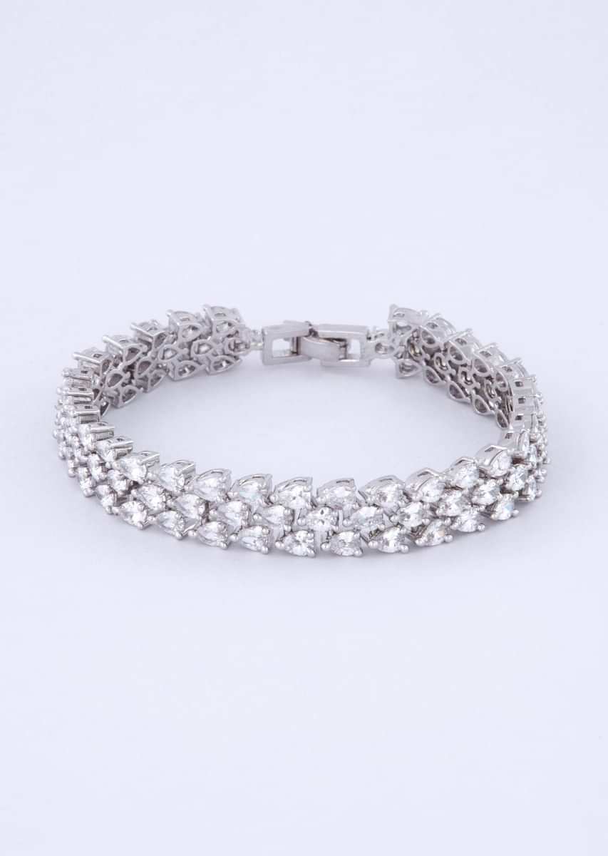 Triple layer pearl cut shape bracelet with silver plating only on kalki