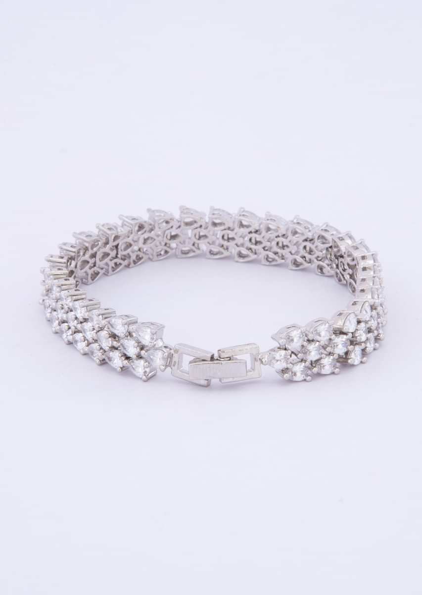 Triple layer pearl cut shape bracelet with silver plating only on kalki