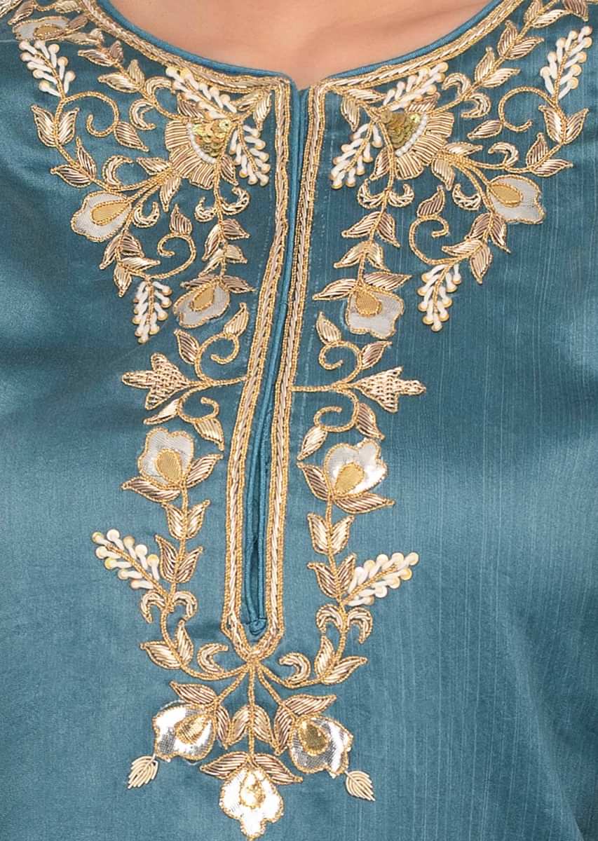 Turq Blue Sharara Suit Set In Cotton Silk Online - Kalki Fashion