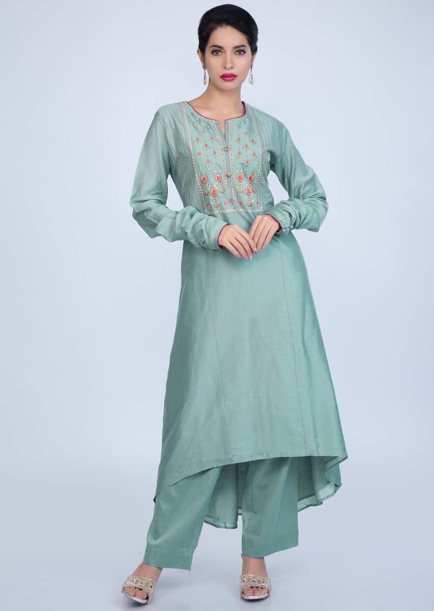 Buy Turq Blue Suit With Embroidery Work Teamed With Matching Pant And ...