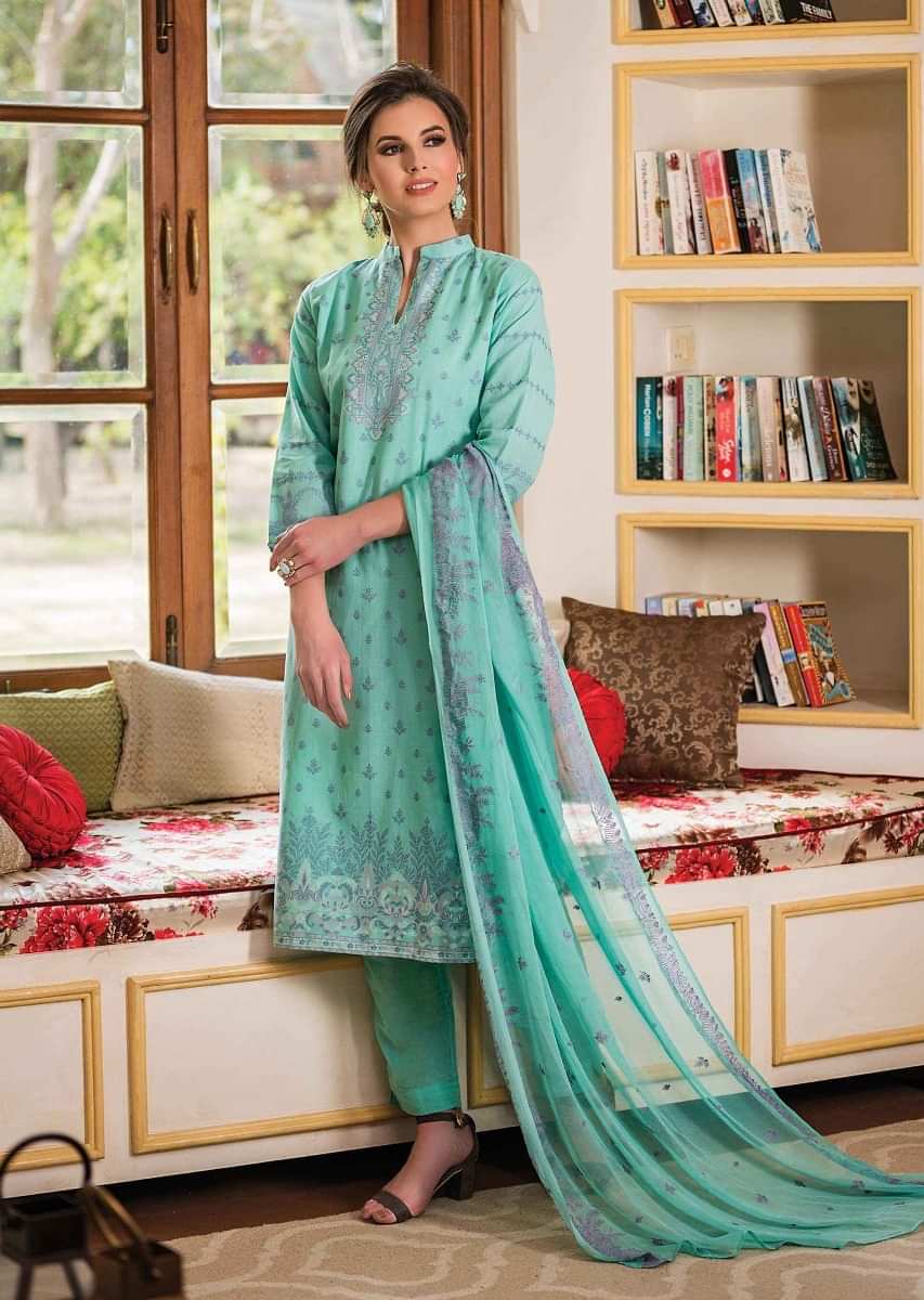 Buy Aegean Blue Suit In Floral Printed Cotton With Matching Cotton Palazzo  Pants In Printed Butti Online - Kalki Fashion