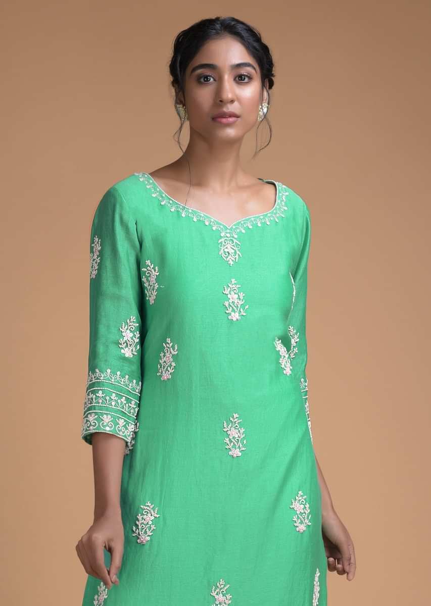 Buy Turq Green Sharara Suit In Cotton Adorned With Cut Dana And Sequins ...