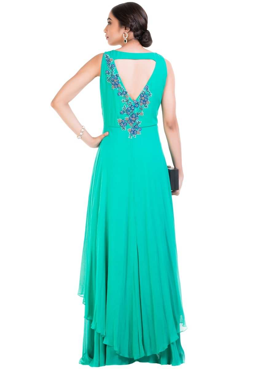 Turquoise Sleeveless Double Layer Cocktail gown
