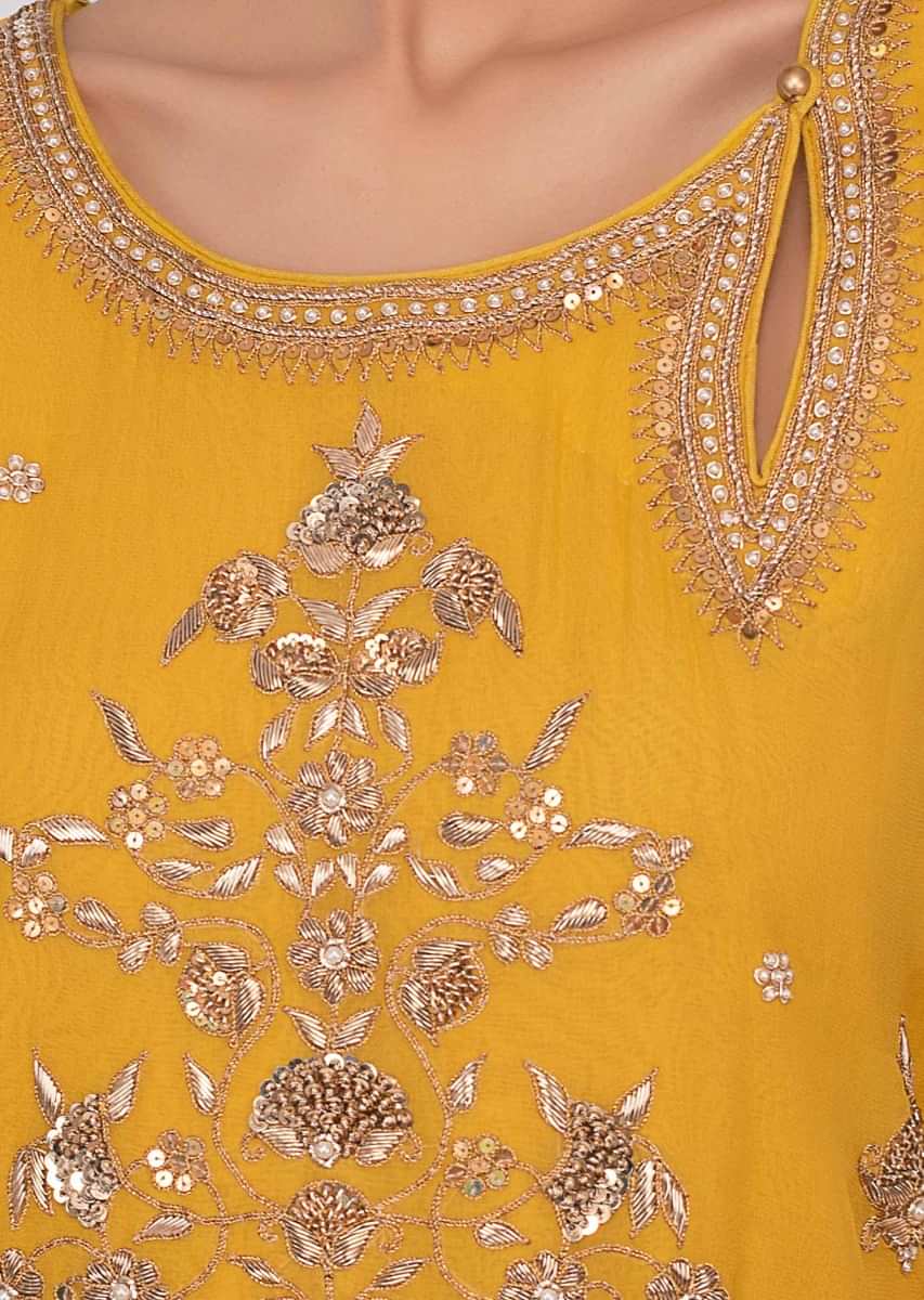 Tuscan Yellow Palazzo Suit Set With Embroidery Online - Kalki Fashion