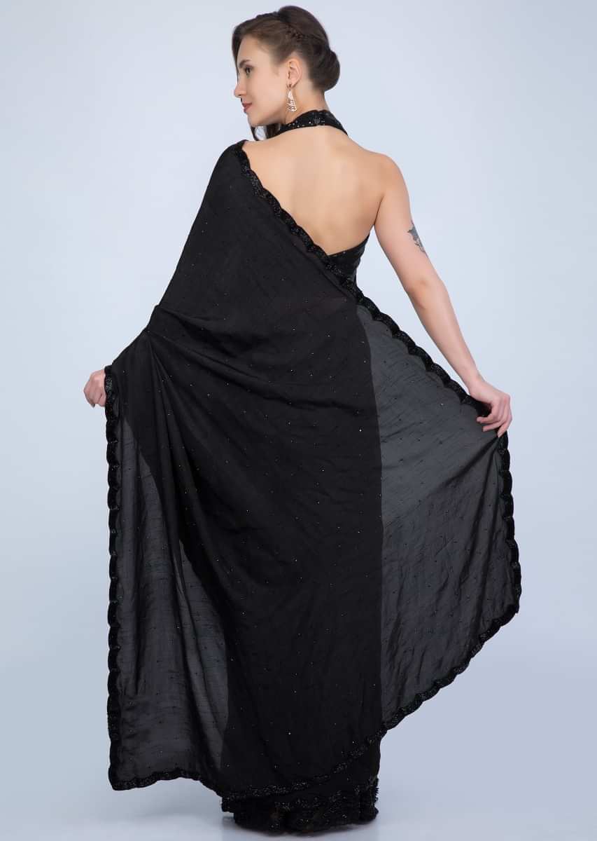 Unbeatable Black Designer Black Saree In Silk And Net Online - Kalki Fashion