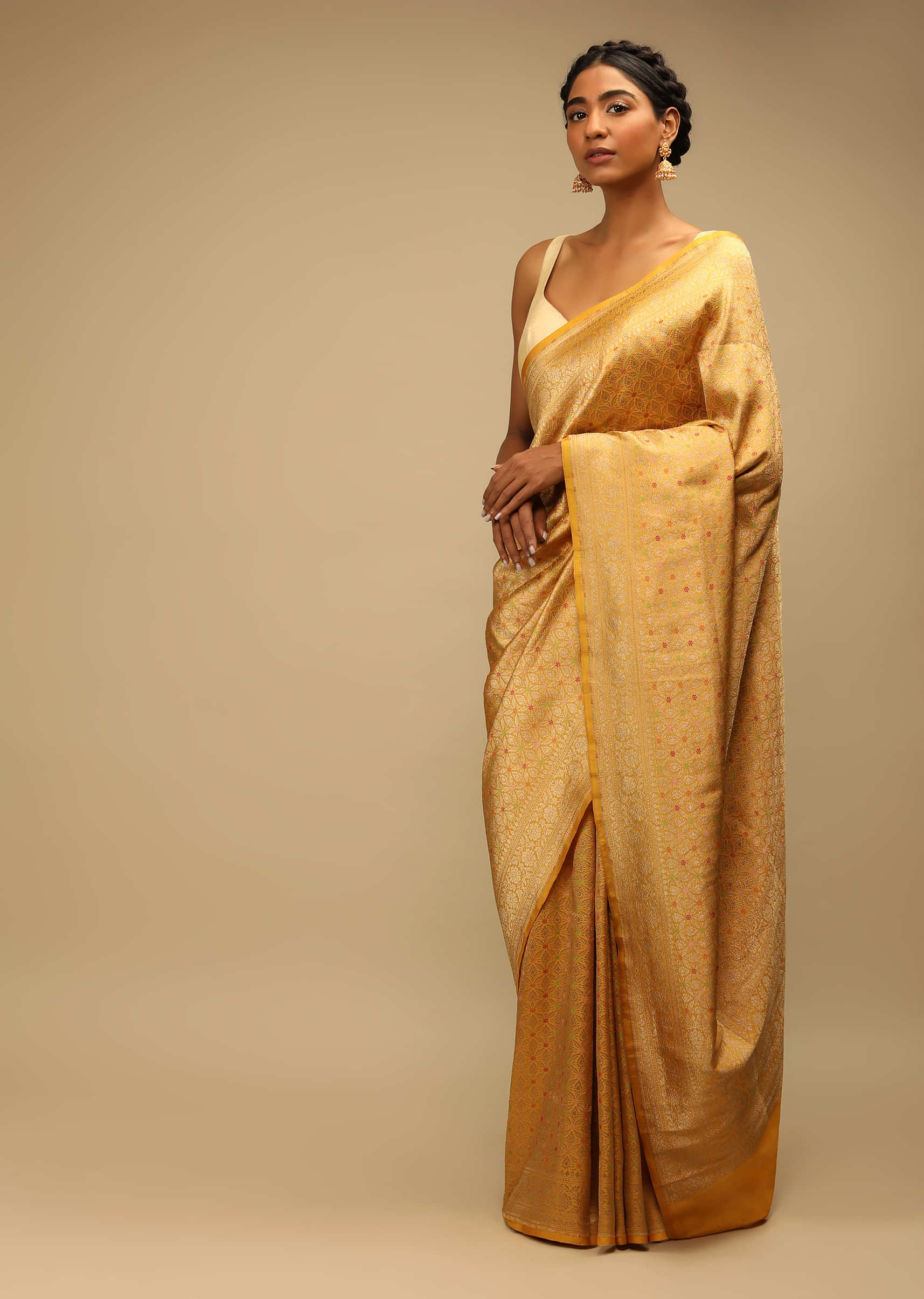 Designer Gold Color Cotton Silk Saree with Heavy Black Blouse – Glitter  Gleam