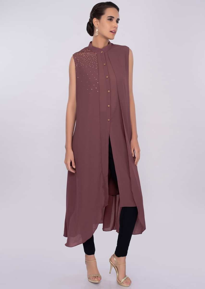 Victorian pink georgette kurti with attached top layer only on kalki