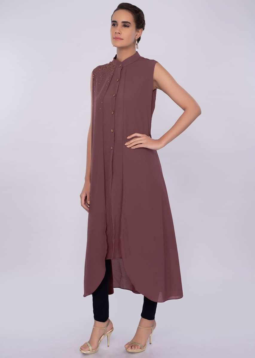 Victorian pink georgette kurti with attached top layer only on kalki