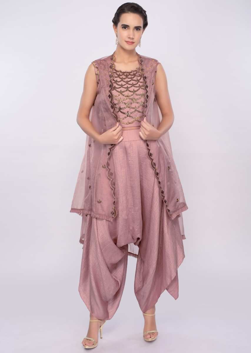Victorian Rose Pink Three Piece Dhoti Set Online - Kalki Fashion