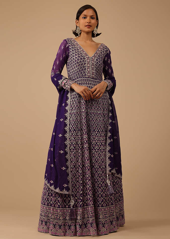 Purple Plum Premium Readymade Designer Anarkali Gown 3 Pice - Etsy