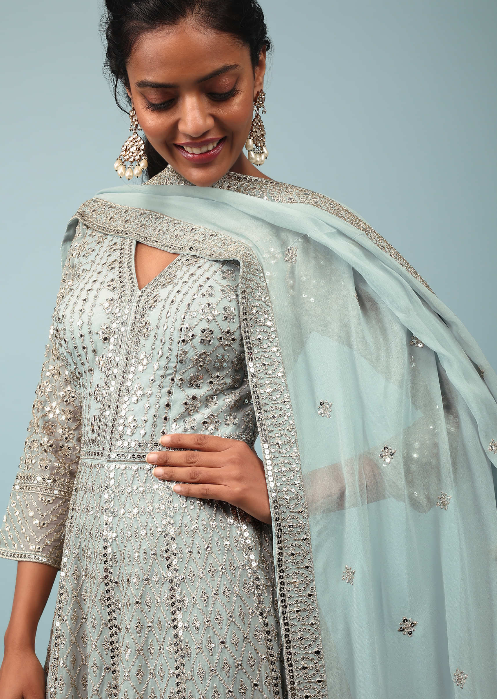 Beautiful Zari Embroidered Blue Anarkali Suit LSTV112338