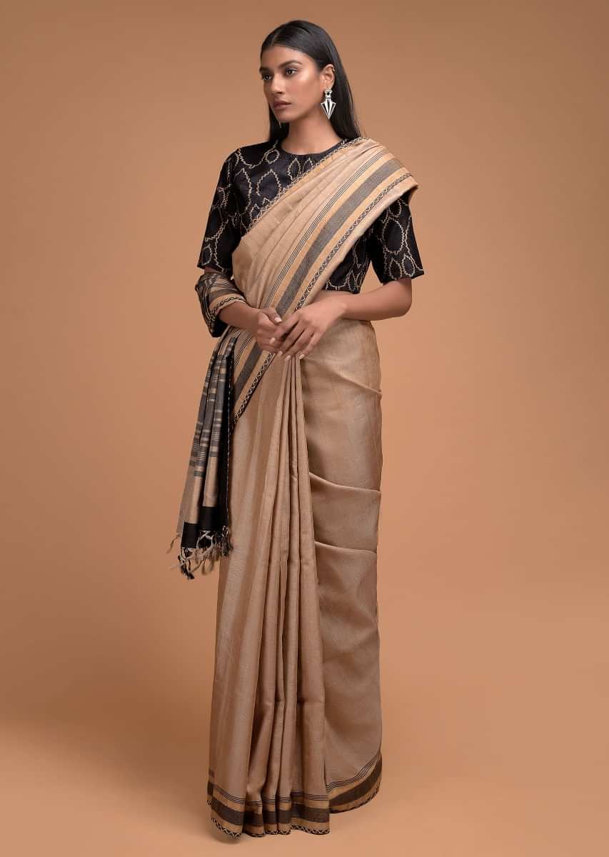 Women Black Brown Tie Dye Sharara Drape Saree with Blouse Piece– Inddus.in