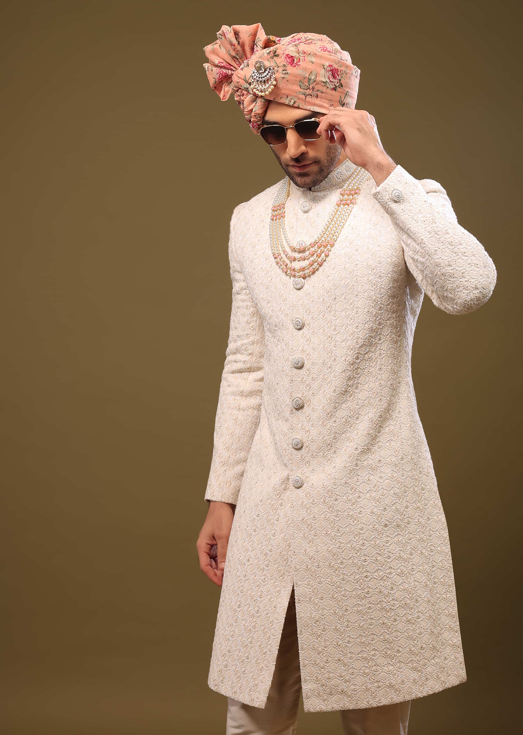 Buy Nude White Lucknowi Sherwani Set In Zari And Cut-dana KALKI Fashion  India