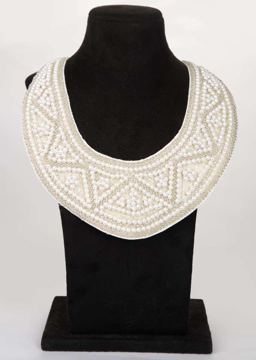 white fabric based collar necklace with adjustable rope tie up