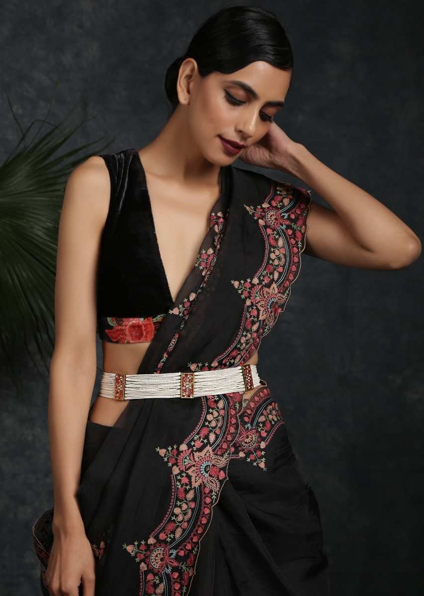 White Waist belt Featuring Timeless Polki Combined With High Grade Shell Pearls And Detailed Meenakari By Paisley Pop