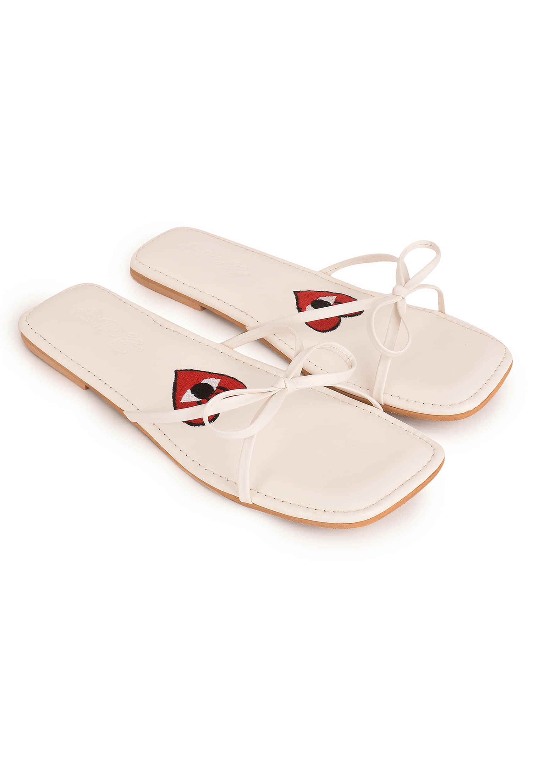 White Flats With Bow Detailing And Heart Motif By Sole House