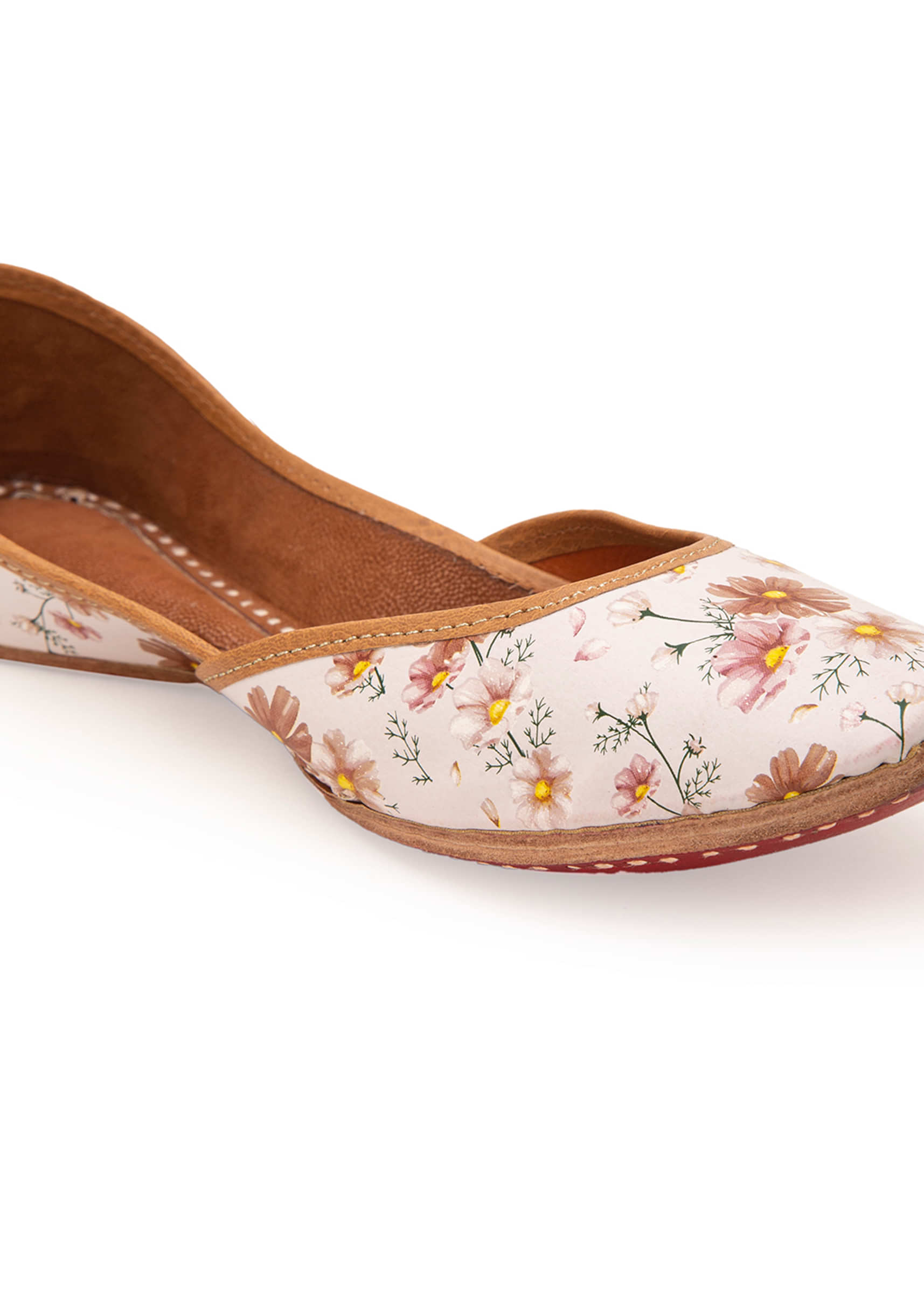 White Juttis In Multicoloured Theme With Digital Floral Print In Leather