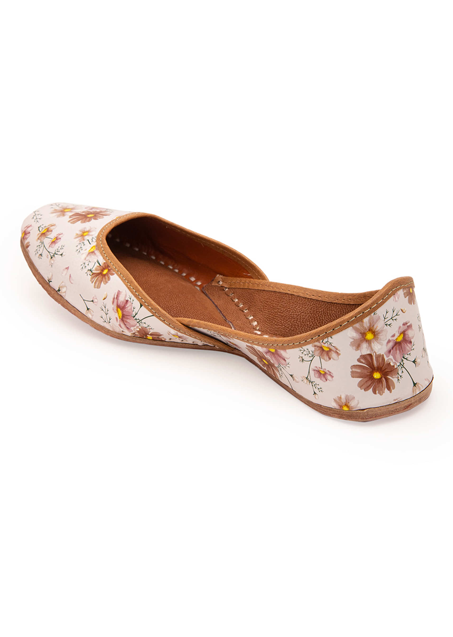 White Juttis In Multicoloured Theme With Digital Floral Print In Leather