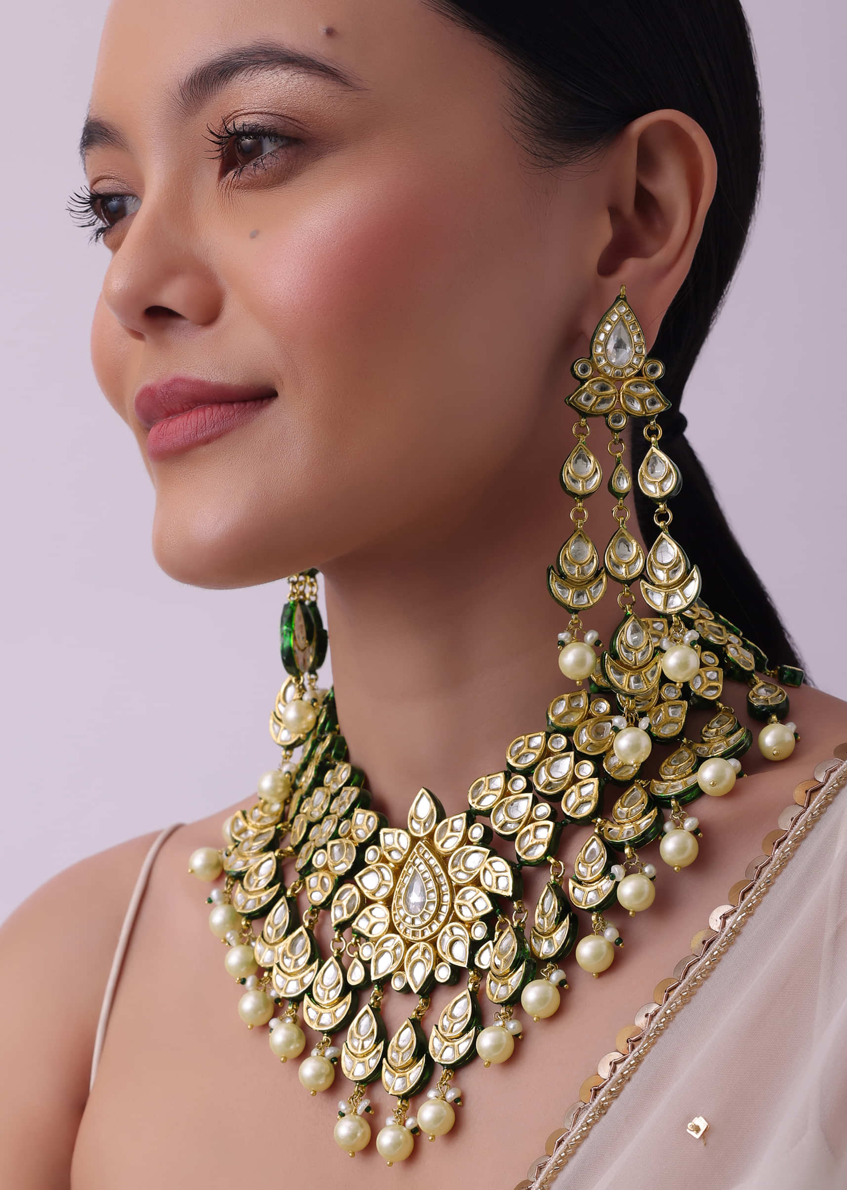 Gold & White Kundan Choker Necklace