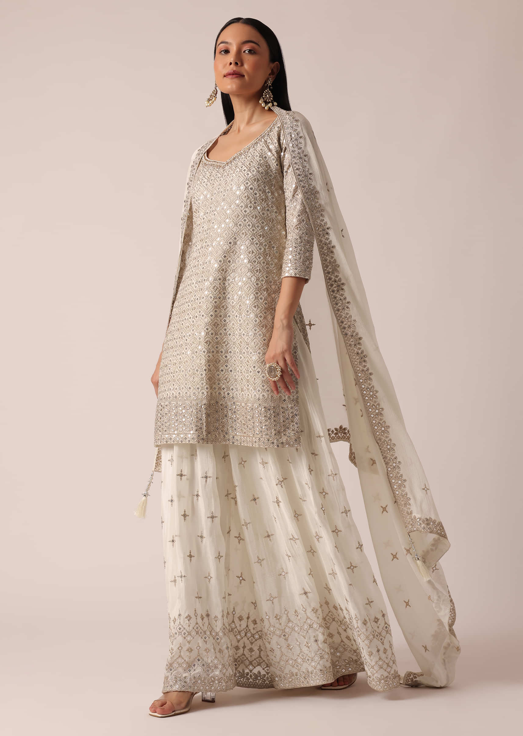 Buy Niti Bothra White Silk Embroidered Kurta Palazzo Set Online